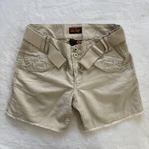 Be Bop Shorts Juniors 7 Beige Utility Canvas Belted Frayed Hem Pockets Buckle